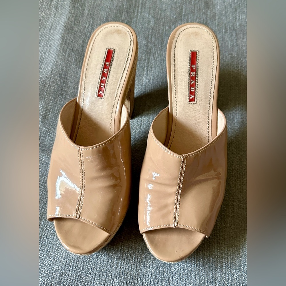 Prada authentic designer cork heel slip-on sandles size 38 (US 7.5)